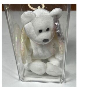 Ty Beanie Baby Halo‎ Angel Bear White Iridescent Wings Pink Bow 2000 NWT